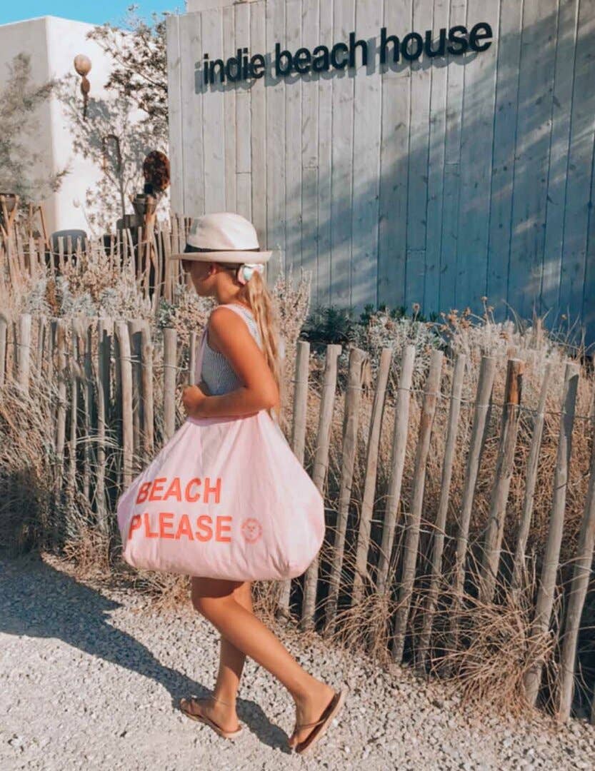 Strandtasche aus Leinwand „Beach Please“, rosa