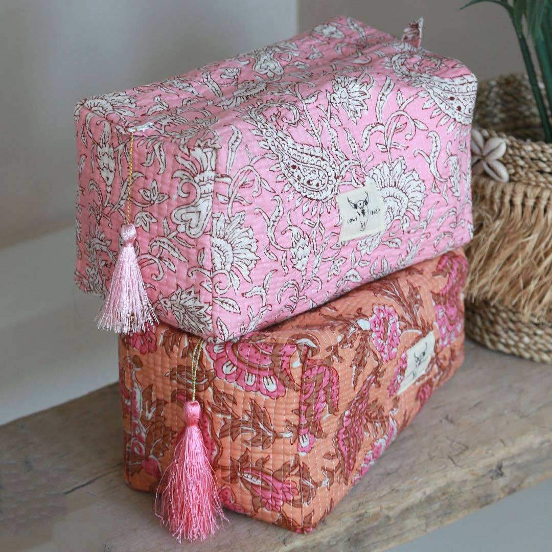 Blockprint-Kulturtasche Fez Coral Flower M