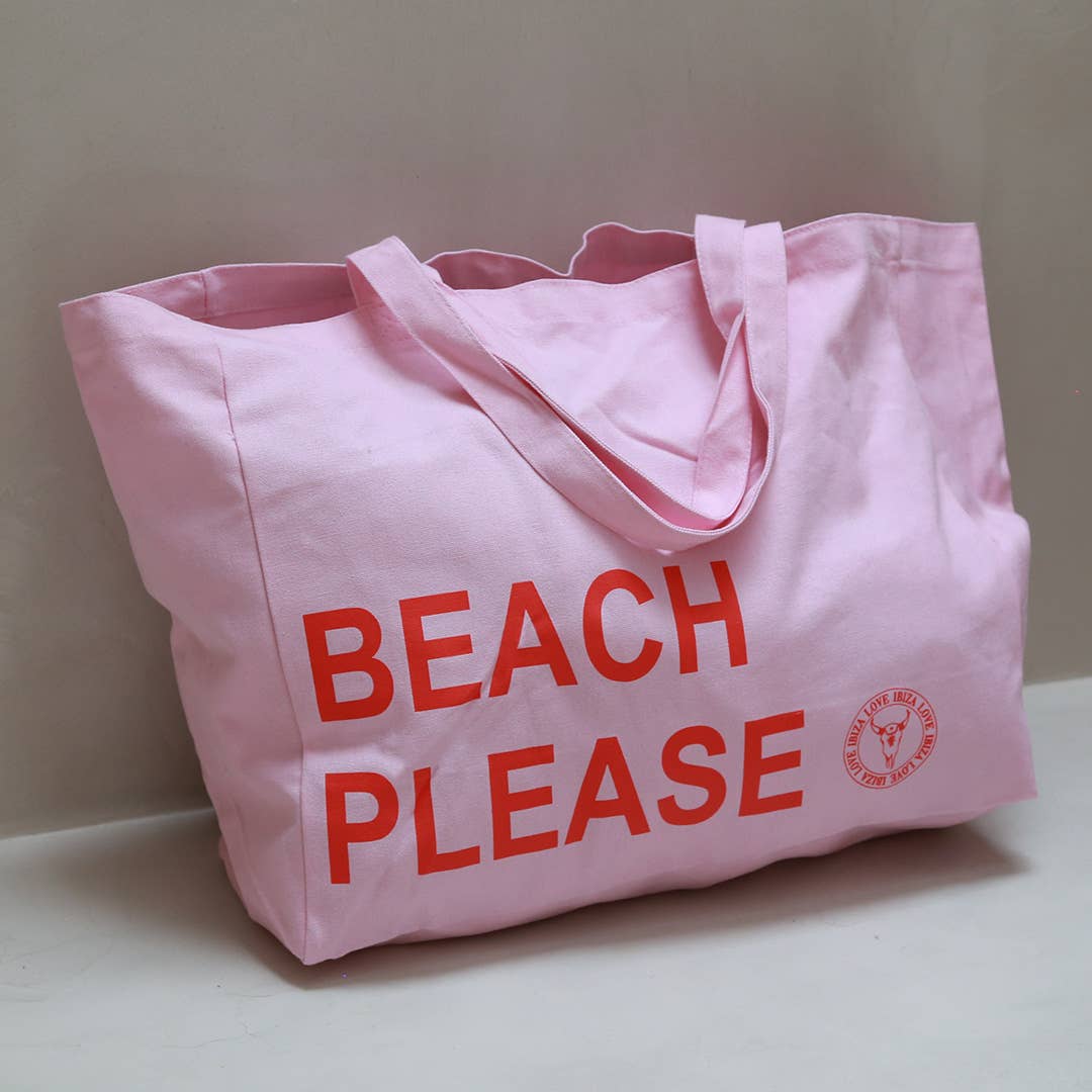 Strandtasche aus Leinwand „Beach Please“, rosa