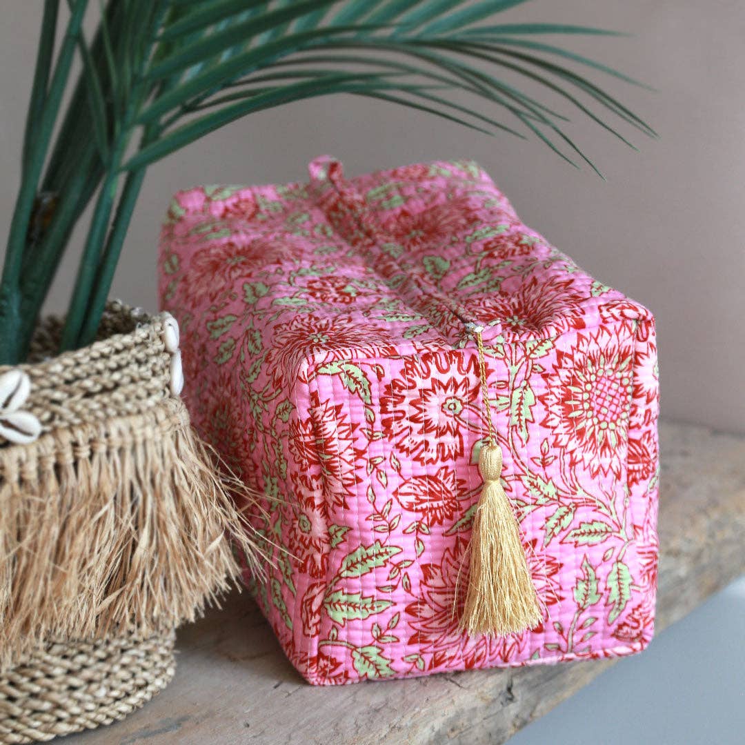 Blockprint-Kulturtasche Fez Pink Flower L