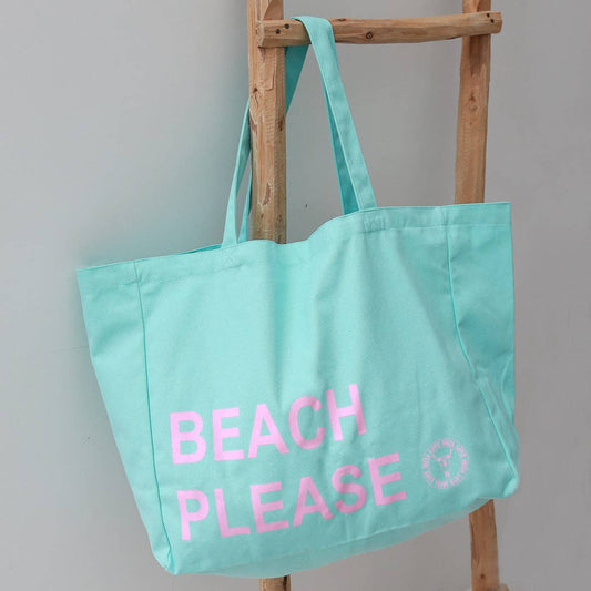 Canvas-Strandtasche Beach Please türkis/rosa
