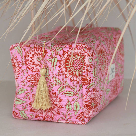 Blockprint-Kulturtasche Fez Pink Flower L