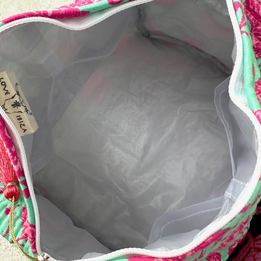 Blockprint-Kulturtasche Fez Mint Flower M